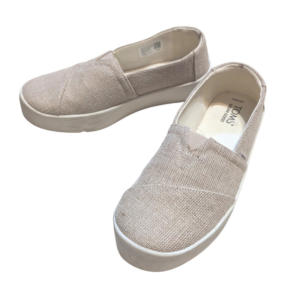 TOMS Alpargata Mallow Platform Slip On Shoes Beige Textile Womens 8.5 Lagenlook